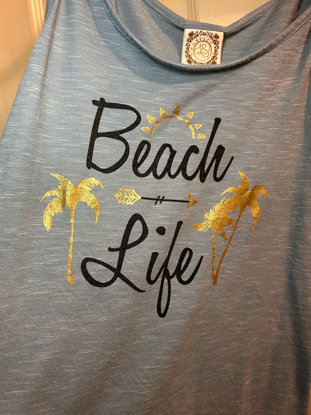 Rue21 Blue Tank with Gold Palm Accent - Picture 2 of 4